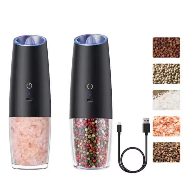 Rechargeable Automatic Salt and Pepper Mill,LED Light Adjustable Coarseness Salt