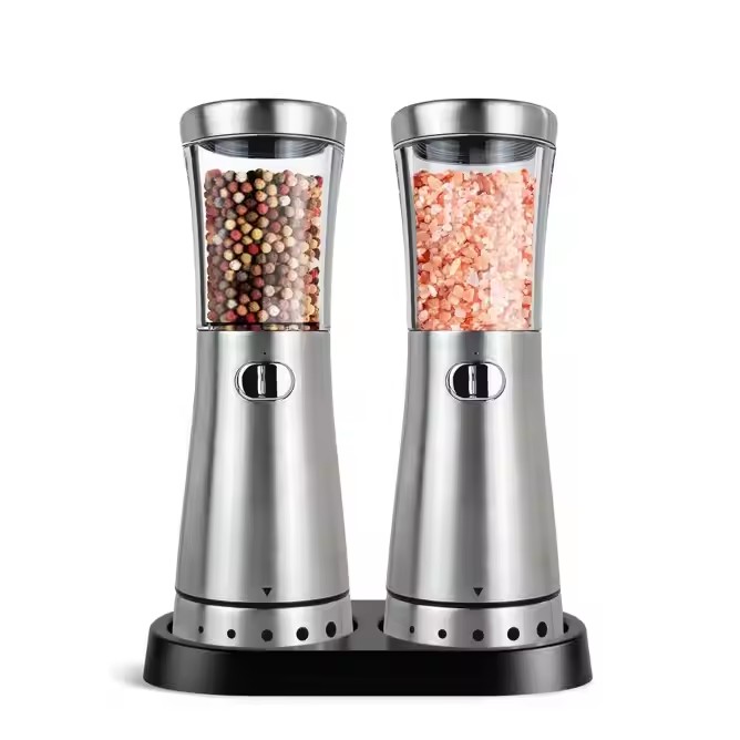 Spice Jar Rechargeable Black Pepper Mill Grinder With Blue Light and Stand